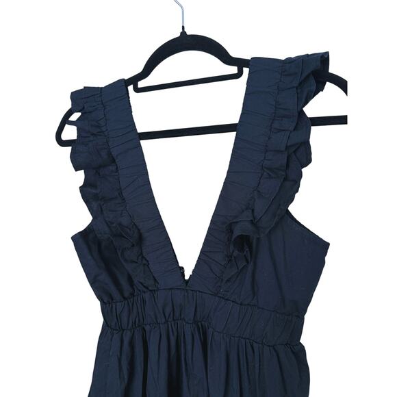 Abercrombie & Fitch Ruffle Flutter Sleeve Tiered Mini Dress Black Small - Picture 6 of 13